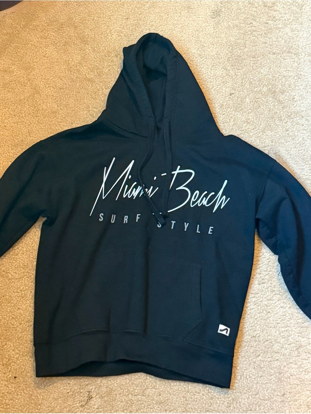 surf style Black Miami Beach Script Hooded Sweatshirt